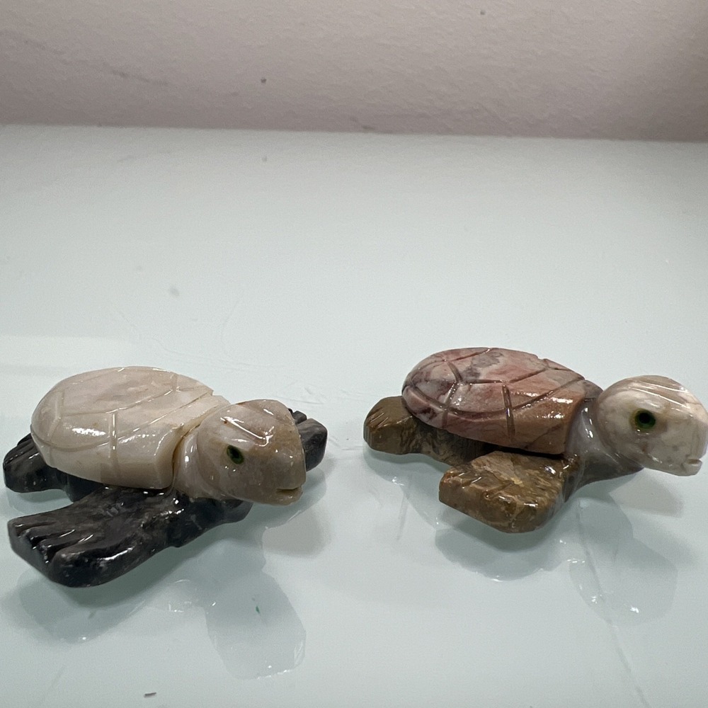 Sea Turtle‎ Figurines Handcrafted In Ecuador Stone Carved Pair Decor